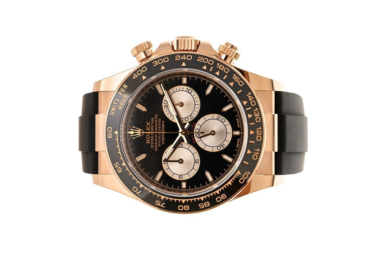 Luxury Swiss Watch | Daytona | Automatic Chronograph | Black Dial | Stainless Steel Case | Black Rubber Strap