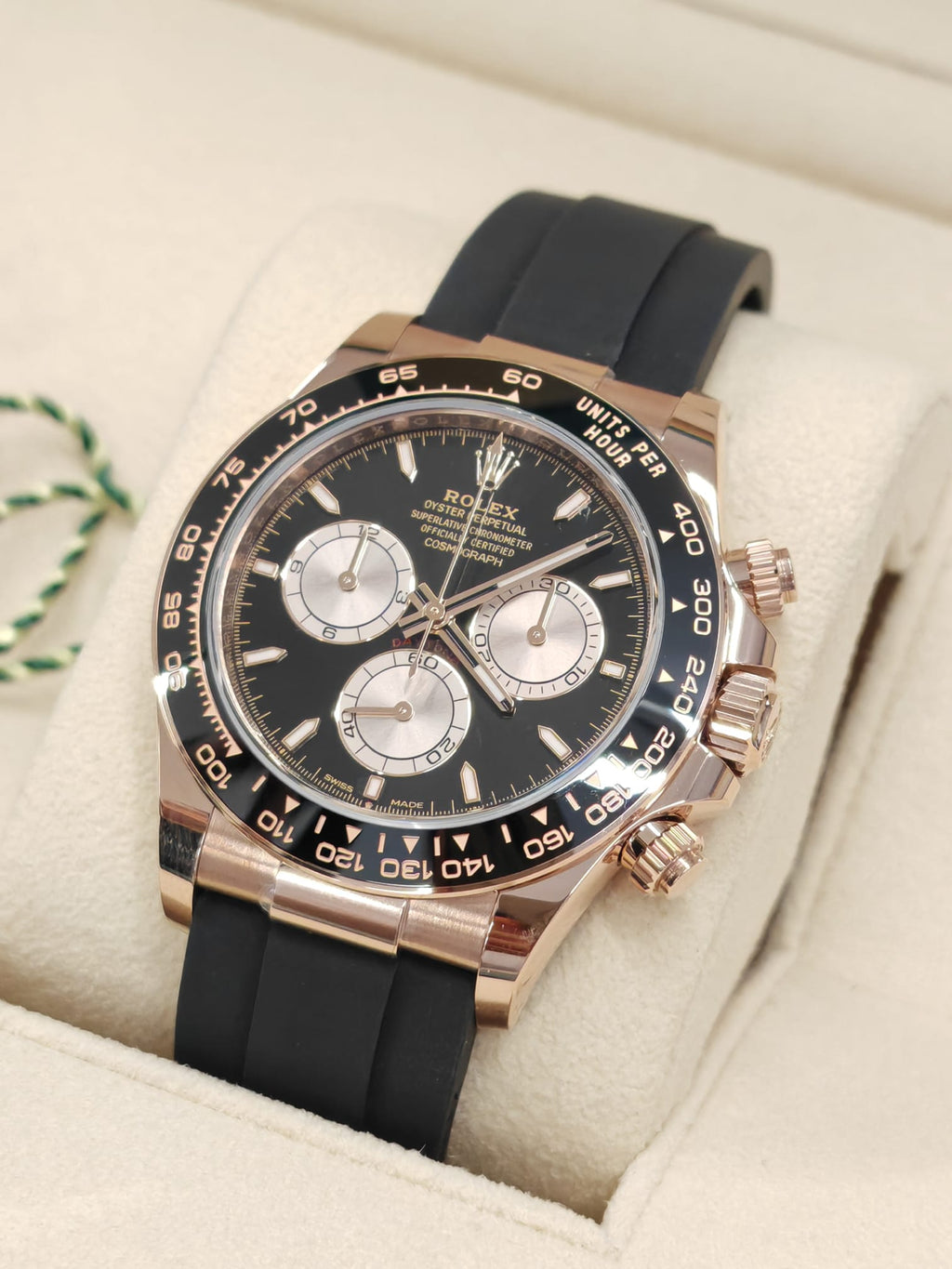 Luxury Swiss Watch | Daytona | Automatic Chronograph | Black Dial | Stainless Steel Case | Black Rubber Strap