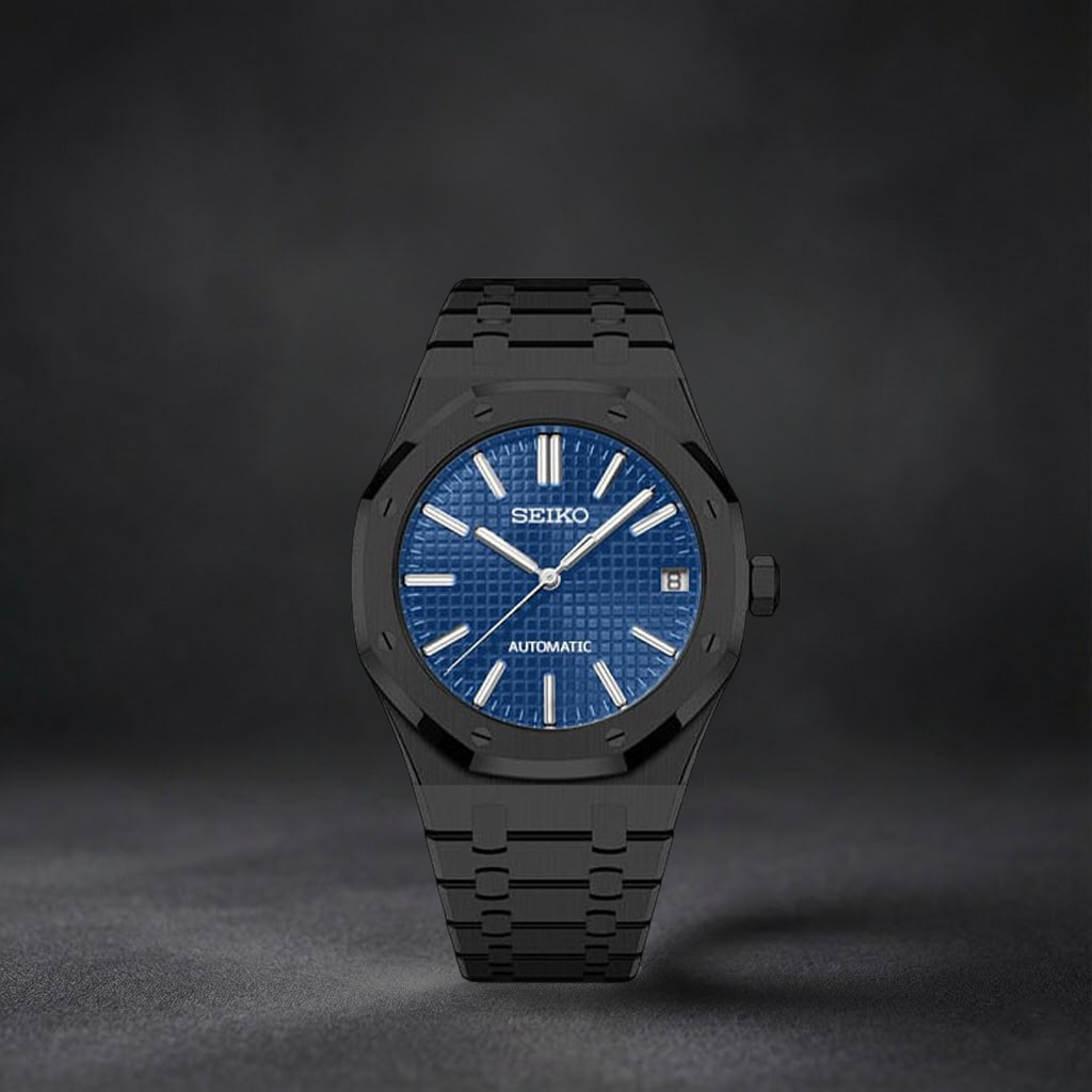 Luxury Japanese Watch | Automatic Movement | Blue Dial with Textured Pattern | Black Stainless Steel Case & Bracelet