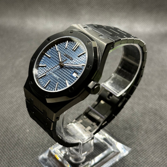 Luxury Japanese Watch | Automatic Movement | Blue Dial with Textured Pattern | Black Stainless Steel Case & Bracelet