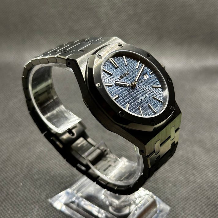 Luxury Japanese Watch | Automatic Movement | Blue Dial with Textured Pattern | Black Stainless Steel Case & Bracelet