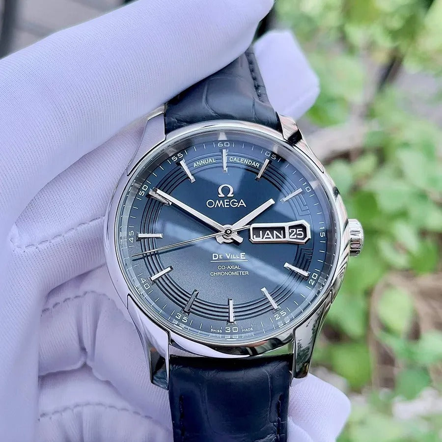 Luxury Swiss-Style Watch | Automatic Movement | Blue Dial with Day-Date Display | 904L Stainless Steel Case | Leather Strap