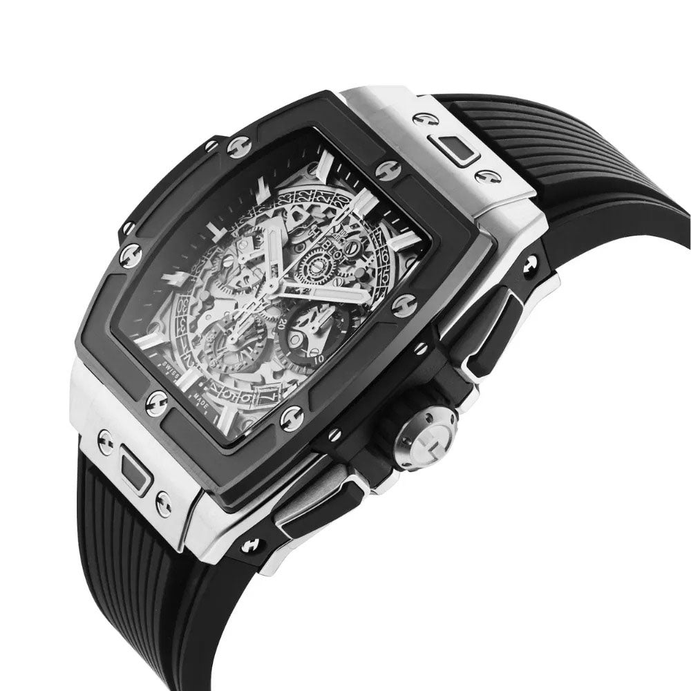 Swiss-Style Skeleton Watch | Automatic Movement | Black Dial with Transparent Case | Rubber Strap | Stainless Steel Bezel