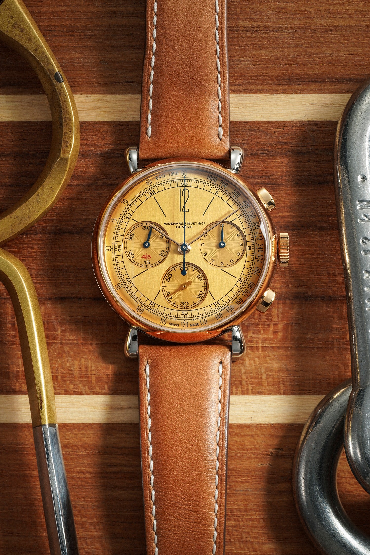 Luxury Swiss Watch | Automatic Chronograph | Champagne Dial | 904L Stainless Steel Case | Brown Leather Strap | Vintage Classic Design