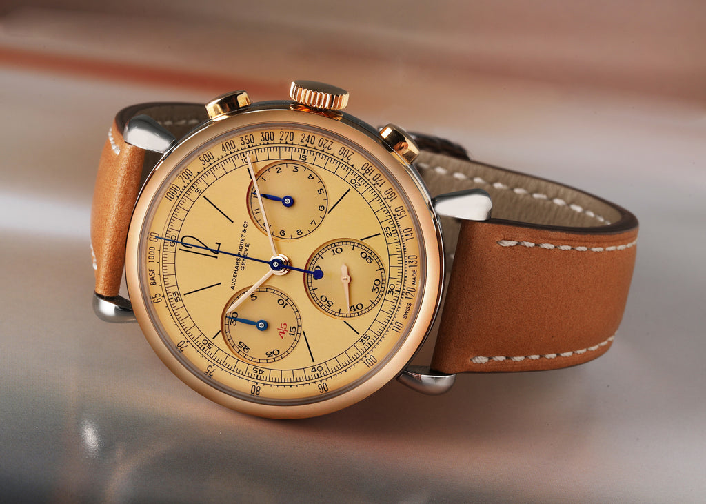 Luxury Swiss Watch | Automatic Chronograph | Champagne Dial | 904L Stainless Steel Case | Brown Leather Strap | Vintage Classic Design