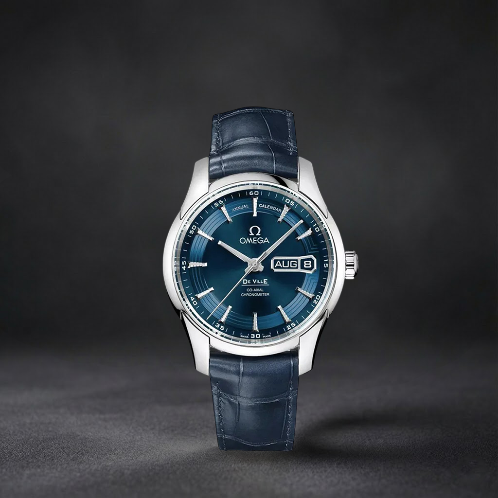 Luxury Swiss-Style Watch | Automatic Movement | Blue Dial with Day-Date Display | 904L Stainless Steel Case | Leather Strap