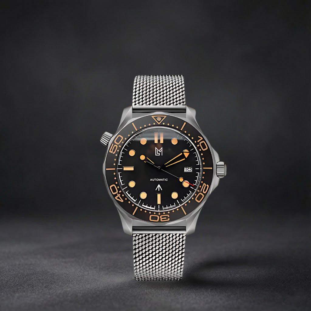 Luxury Swiss-Style Watch | Automatic Movement| Black Dial with Rotating Bezel | 904L Stainless Steel Case | Mesh Bracelet