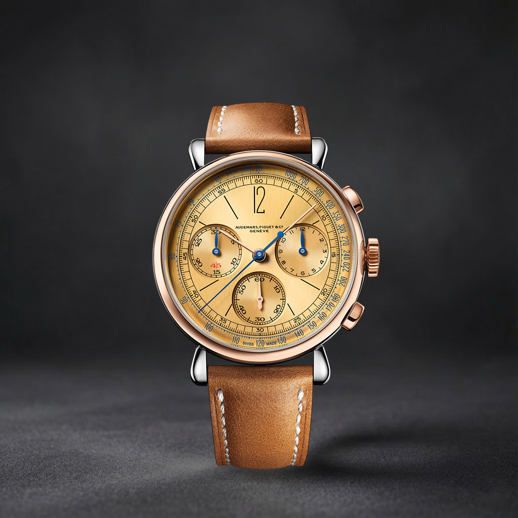 Luxury Swiss Watch | Automatic Chronograph | Champagne Dial | 904L Stainless Steel Case | Brown Leather Strap | Vintage Classic Design