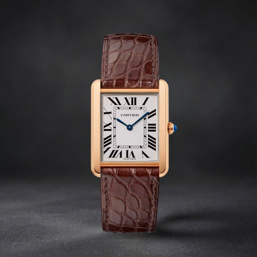 High-end Swiss watch | Automatic watch | Square shape | Leather strap | Roman numerals