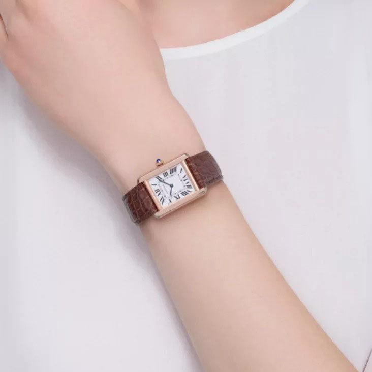 High-end Swiss watch | Automatic watch | Square shape | Leather strap | Roman numerals