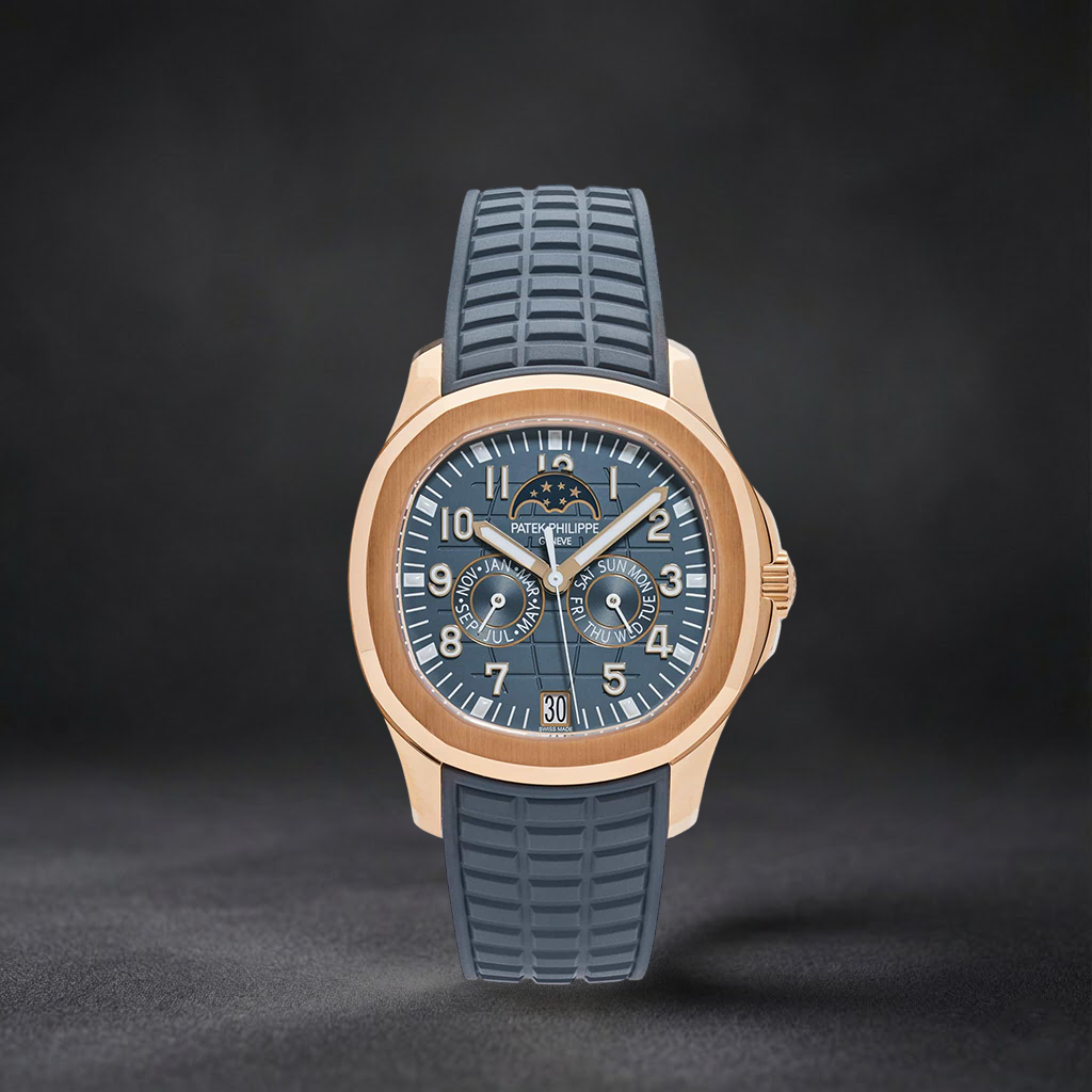 Luxury Swiss-Style Watch | Perpetual Calendar Automatic Movement | Stainless Steel Case | Blue Rubber Strap