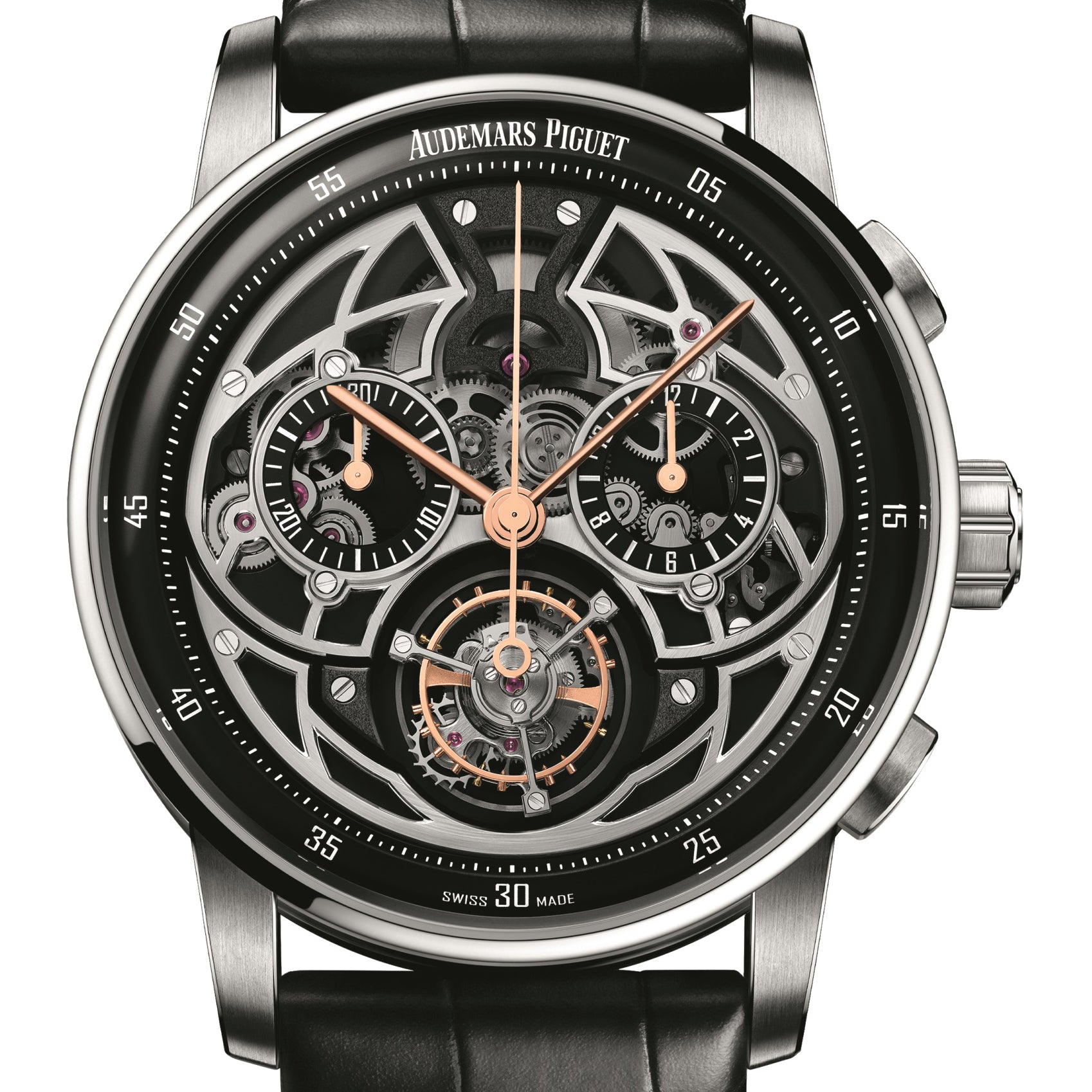 Luxury Swiss-Style Watch | Automatic Chronograph | Skeleton Dial | 904L Stainless Steel Case | Black Leather Strap