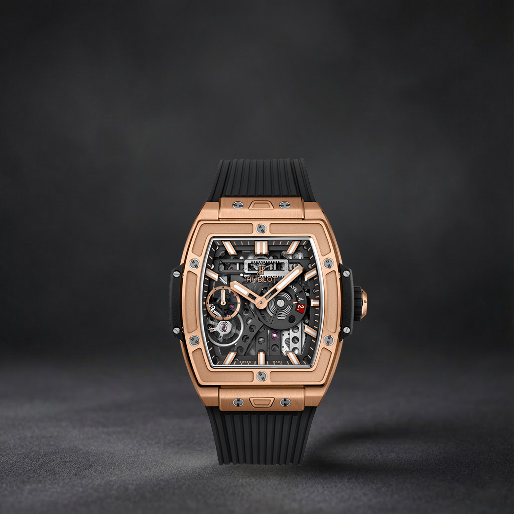 Luxury Swiss-Style Watch | Automatic Movement | Black Dial with Transparent Case | Rose Gold Tone | Rubber Strap