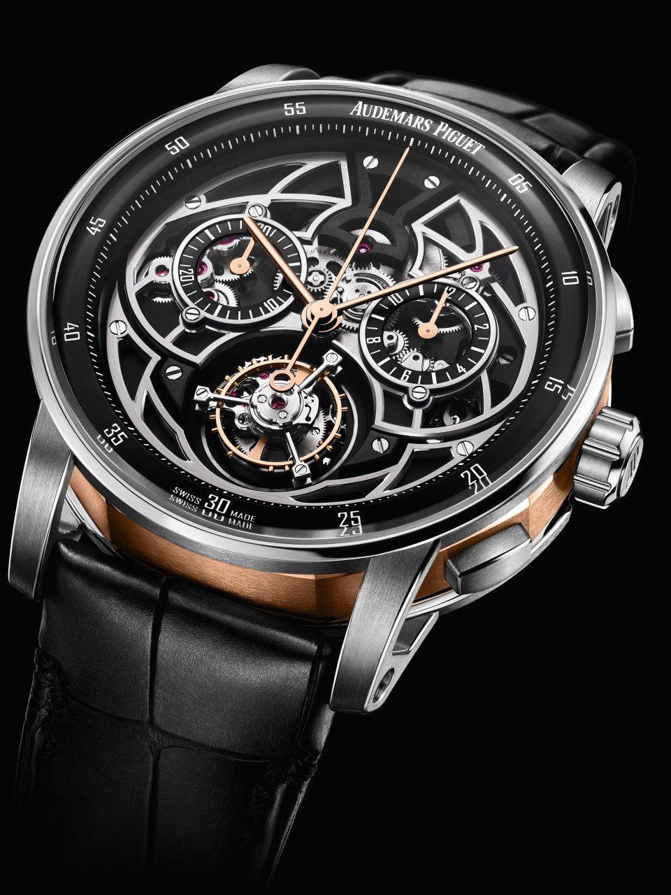 Luxury Swiss-Style Watch | Automatic Chronograph | Skeleton Dial | 904L Stainless Steel Case | Black Leather Strap