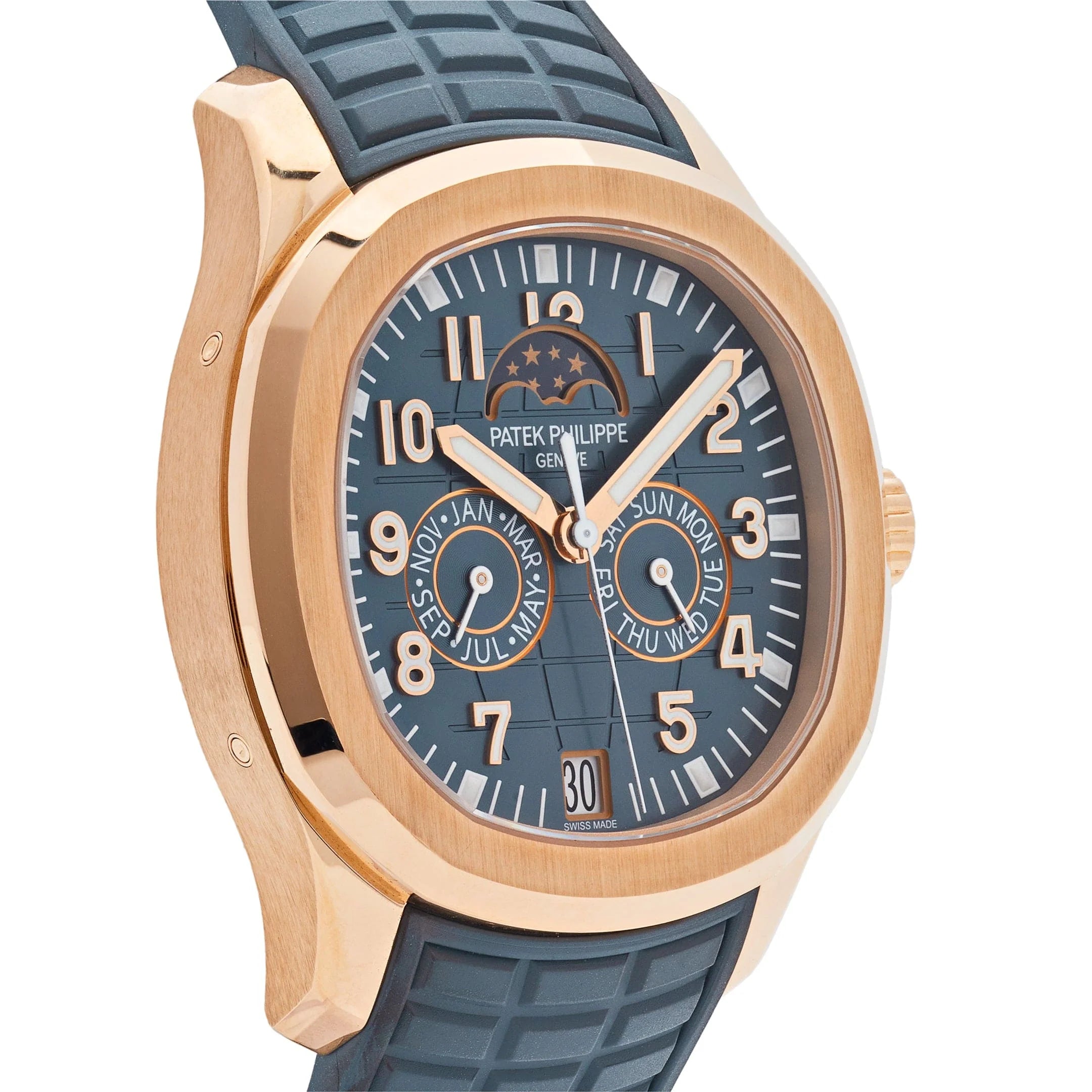 Luxury Swiss-Style Watch | Perpetual Calendar Automatic Movement | Stainless Steel Case | Blue Rubber Strap