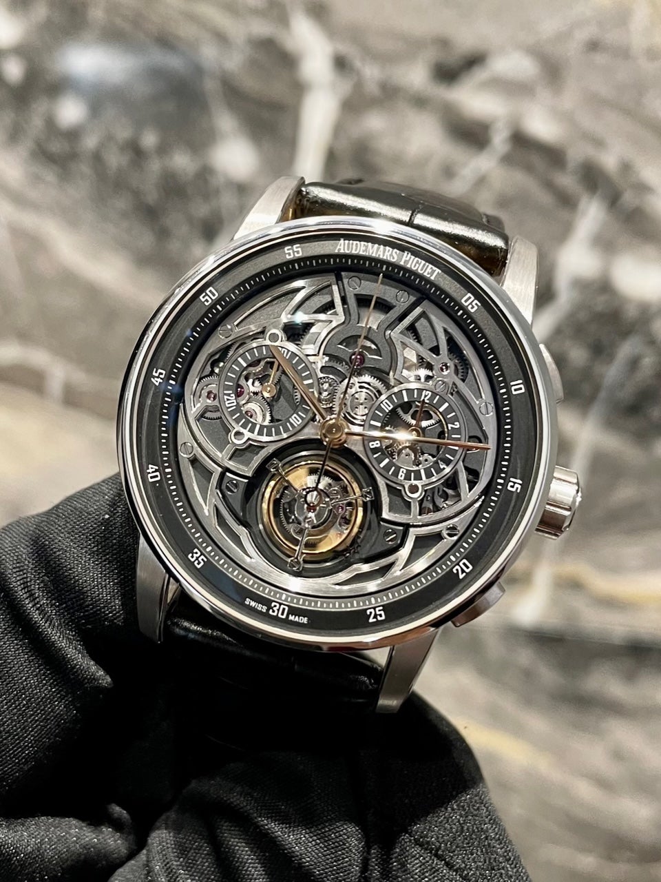 Luxury Swiss-Style Watch | Automatic Chronograph | Skeleton Dial | 904L Stainless Steel Case | Black Leather Strap