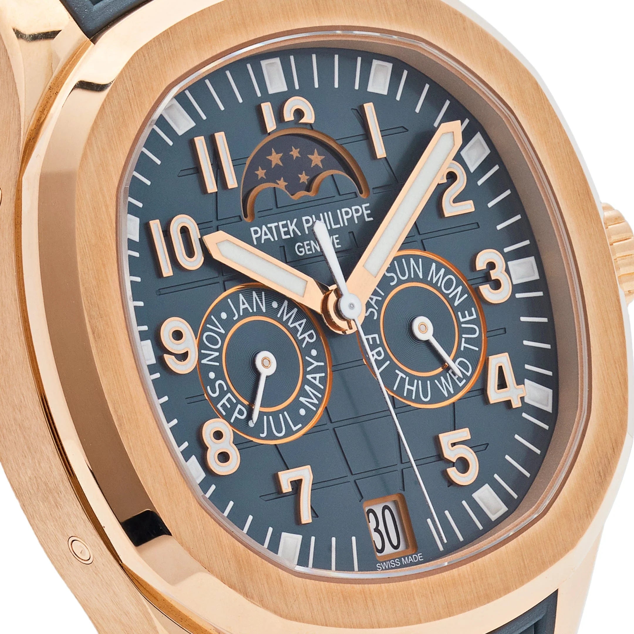 Luxury Swiss-Style Watch | Perpetual Calendar Automatic Movement | Stainless Steel Case | Blue Rubber Strap