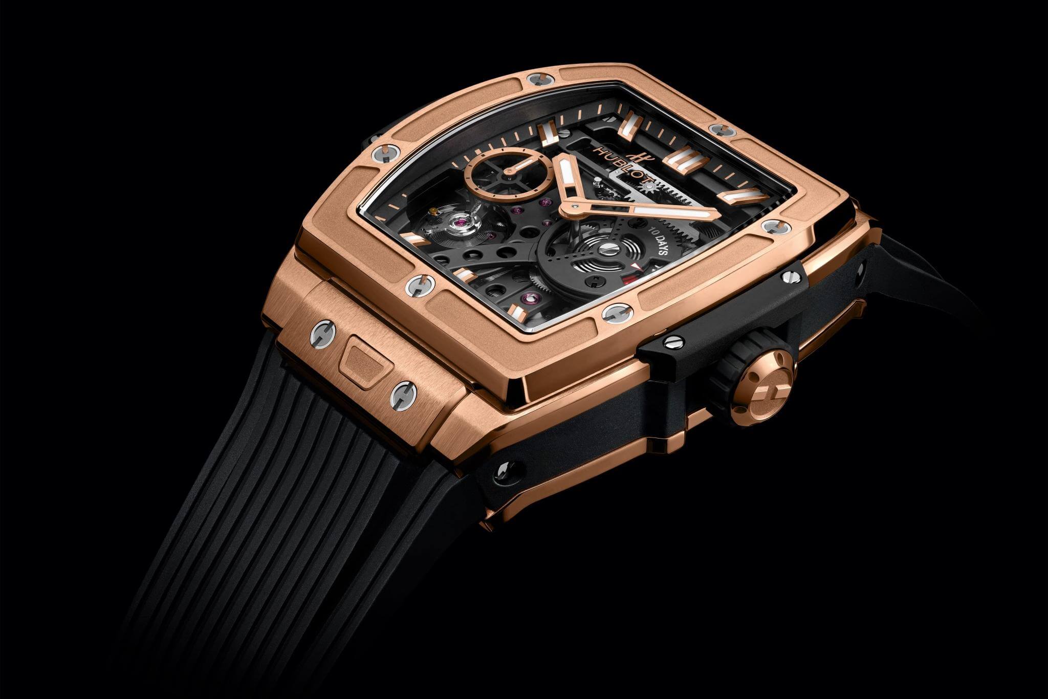 Luxury Swiss-Style Watch | Automatic Movement | Black Dial with Transparent Case | Rose Gold Tone | Rubber Strap