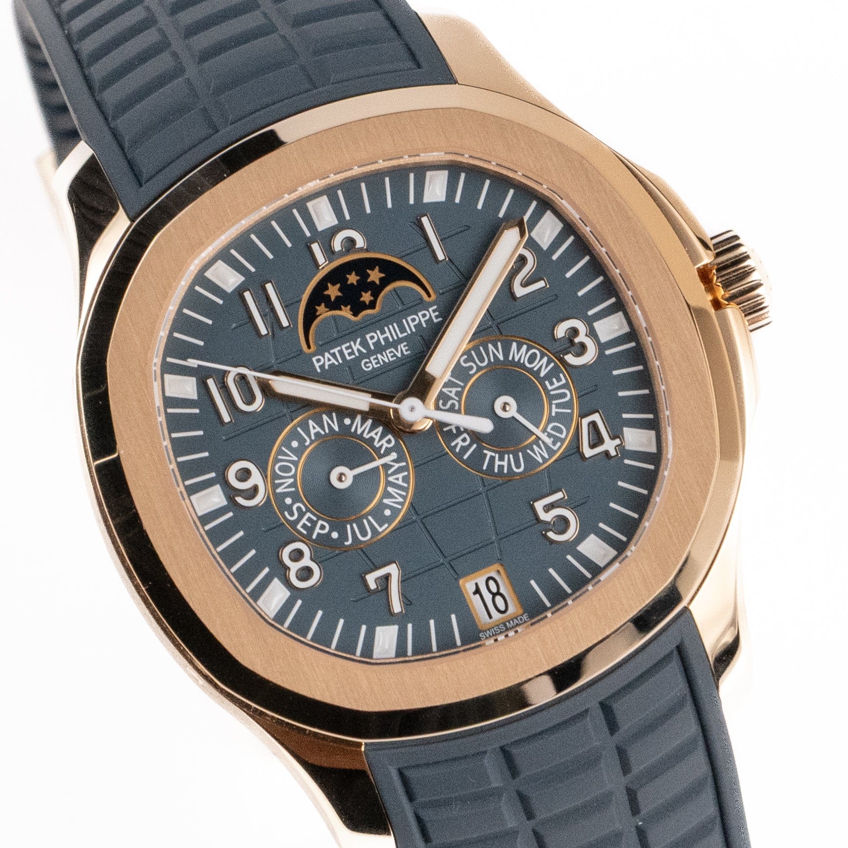Luxury Swiss-Style Watch | Perpetual Calendar Automatic Movement | Stainless Steel Case | Blue Rubber Strap