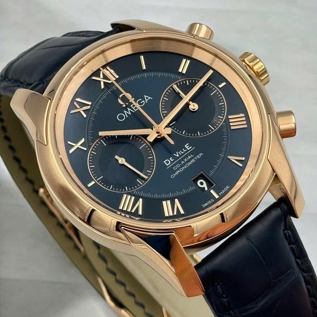 Luxury Swiss-Style Watch | Automatic Chronograph | Blue Dial with Roman Numerals | 904L Stainless Steel Case | Leather Strap