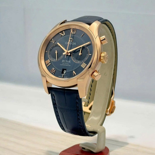 Luxury Swiss-Style Watch | Automatic Chronograph | Blue Dial with Roman Numerals | 904L Stainless Steel Case | Leather Strap