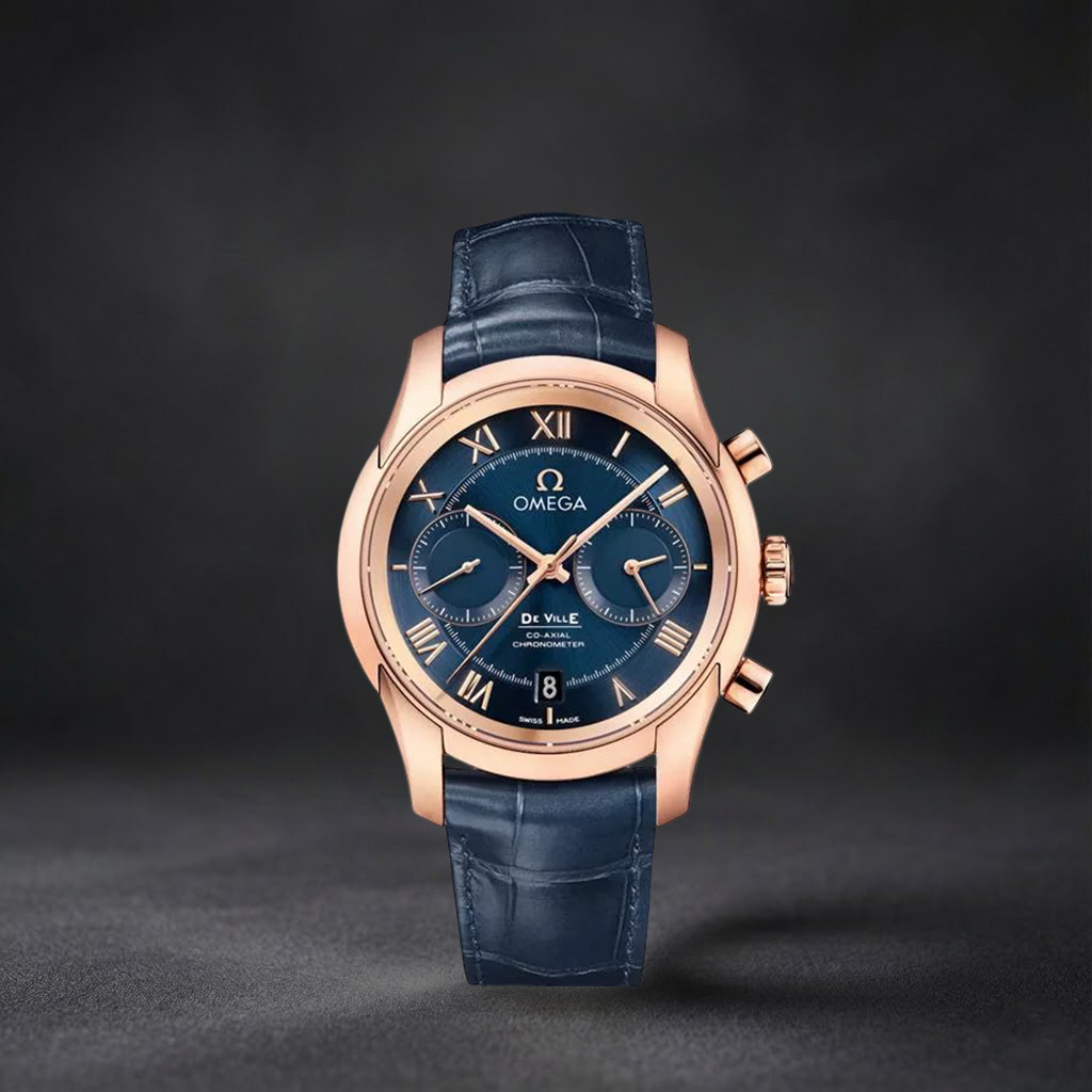 Luxury Swiss-Style Watch | Automatic Chronograph | Blue Dial with Roman Numerals | 904L Stainless Steel Case | Leather Strap