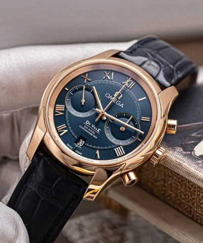 Luxury Swiss-Style Watch | Automatic Chronograph | Blue Dial with Roman Numerals | 904L Stainless Steel Case | Leather Strap
