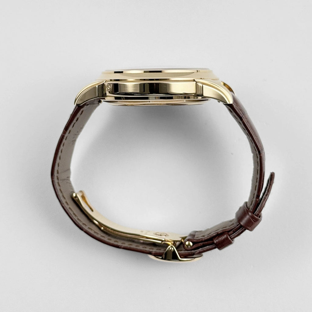 Luxury Swiss Style Watch | Automatic Chronograph | White Dial | Stainless Steel Case | Brown Leather Strap