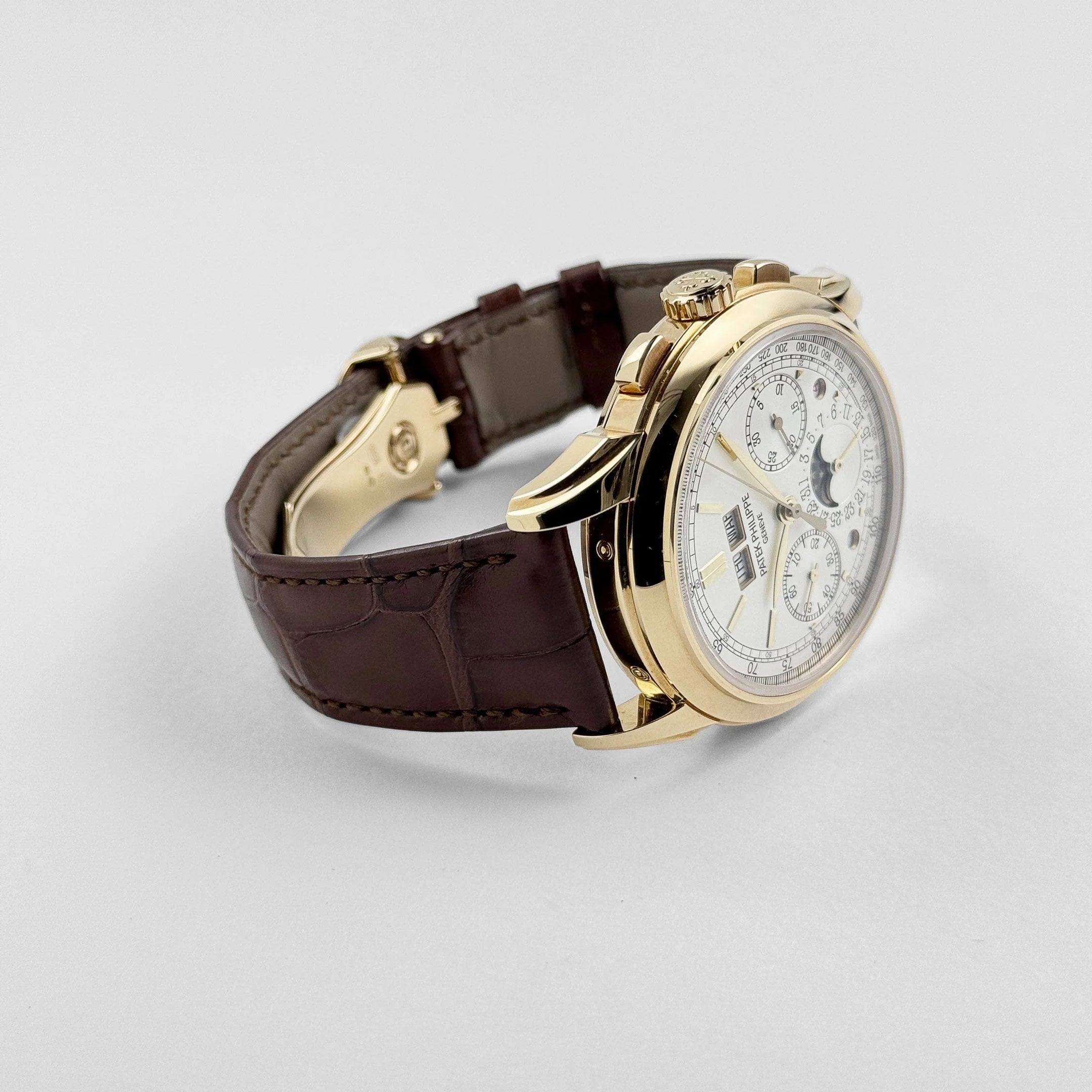 Luxury Swiss Style Watch | Automatic Chronograph | White Dial | Stainless Steel Case | Brown Leather Strap
