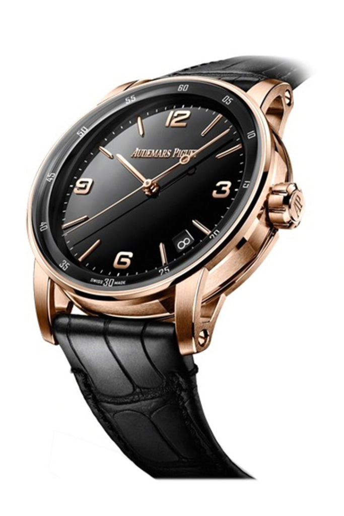 Luxury Swiss-Style Watch | Automatic Movement | Black Dial with Rose-Tone Hour Markers | 904L Stainless Steel Case | Black Leather Strap