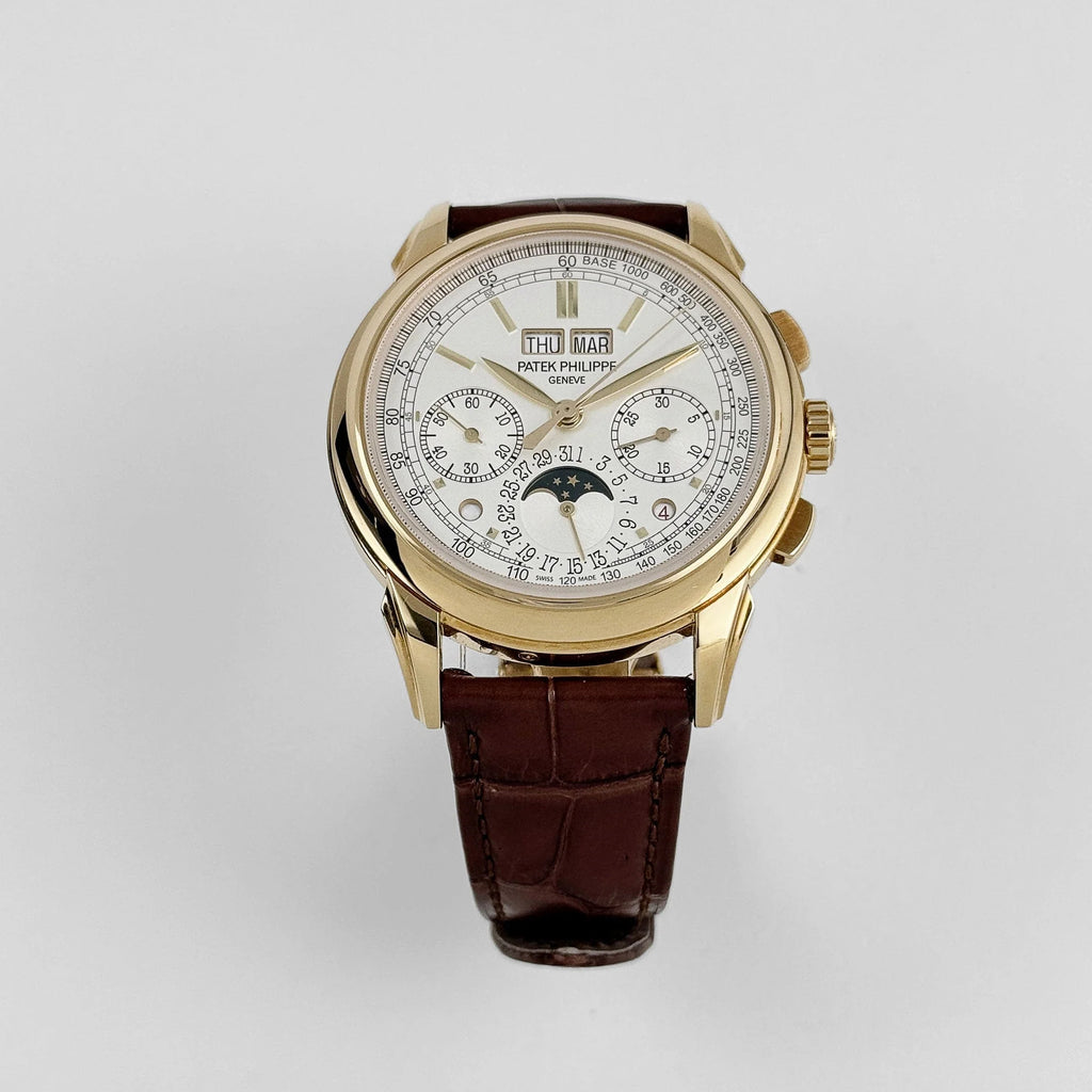 Luxury Swiss Style Watch | Automatic Chronograph | White Dial | Stainless Steel Case | Brown Leather Strap