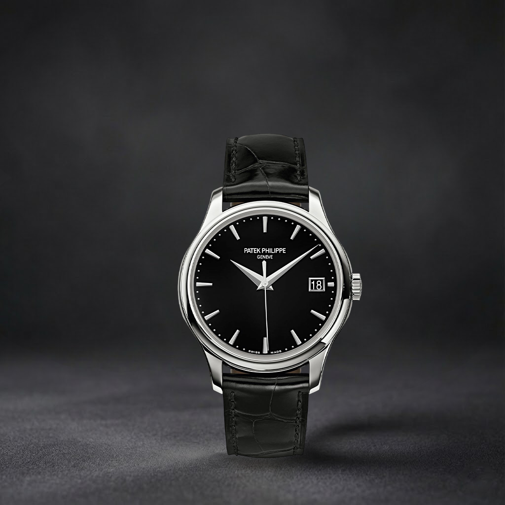 Luxury Swiss Watch | Automatic Movement | Black Dial | Stainless Steel Case | Black Leather Strap | Date Display