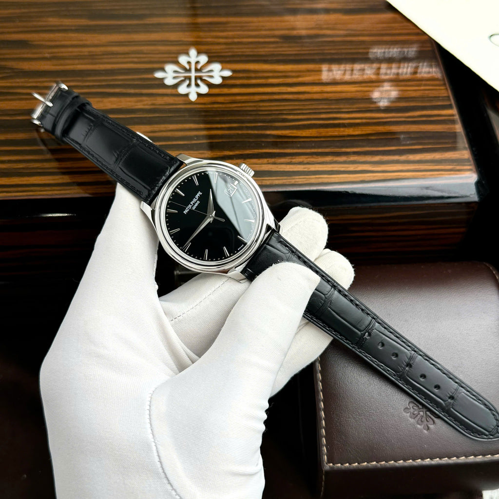 Luxury Swiss Watch | Automatic Movement | Black Dial | Stainless Steel Case | Black Leather Strap | Date Display