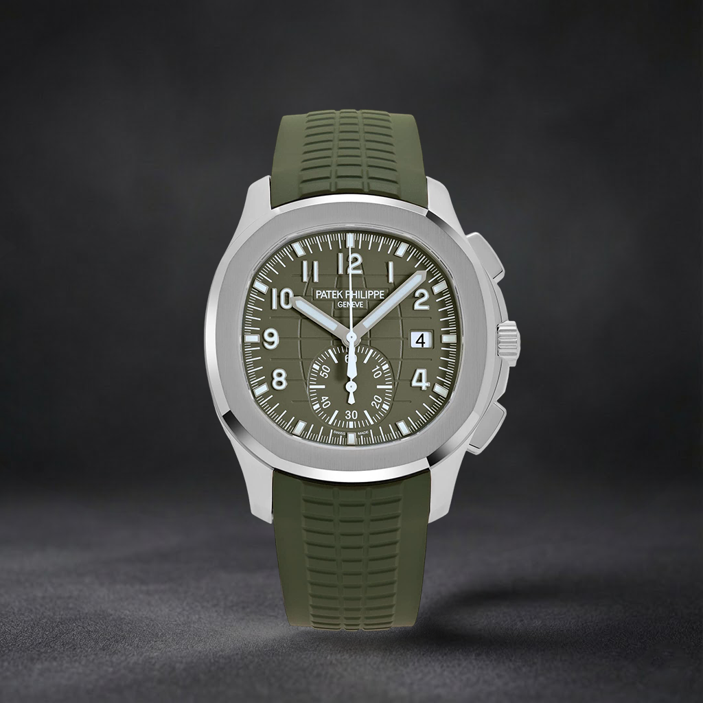 Luxury Swiss Watch | Automatic Movement | Green Dial | Stainless Steel Case | Green Rubber Strap