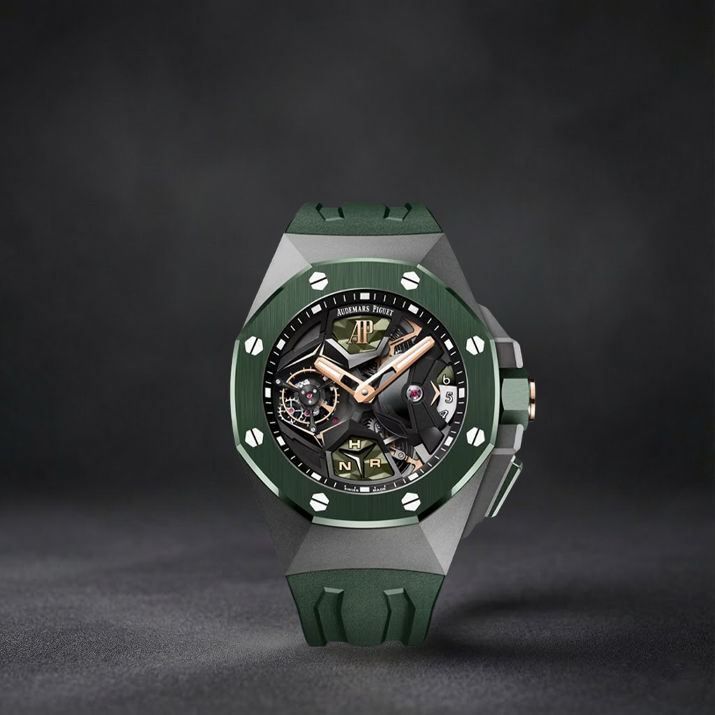 Luxury Swiss-Style Watch | Automatic Movement | Skeleton Dial with Green Accents | 904L Stainless Steel Case | Sport Rubber Strap