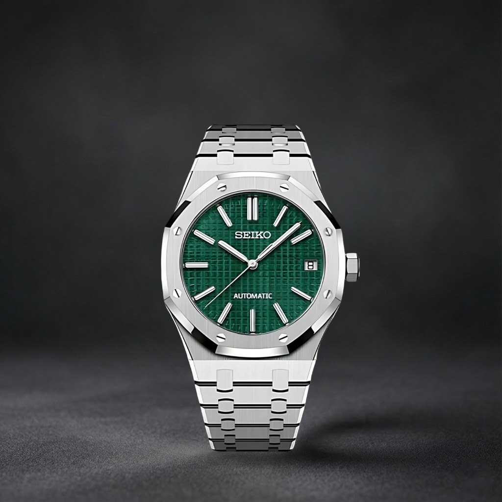 Luxury Japanese Watch | Automatic Movement | Green Dial with Textured Pattern | Stainless Steel Case & Bracelet