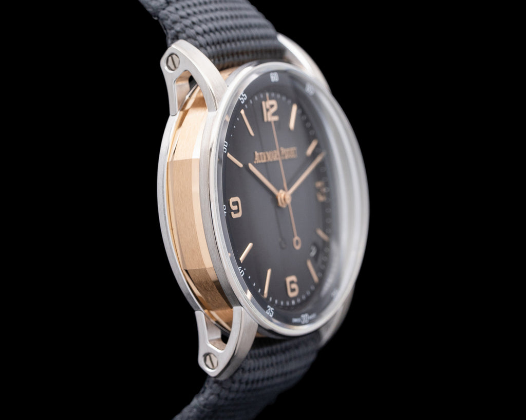 Luxury Swiss-Style Watch | Automatic Movement | Grey Sunburst Dial with Rose-Tone Hour Markers | 904L Stainless Steel Case | Fabric Strap