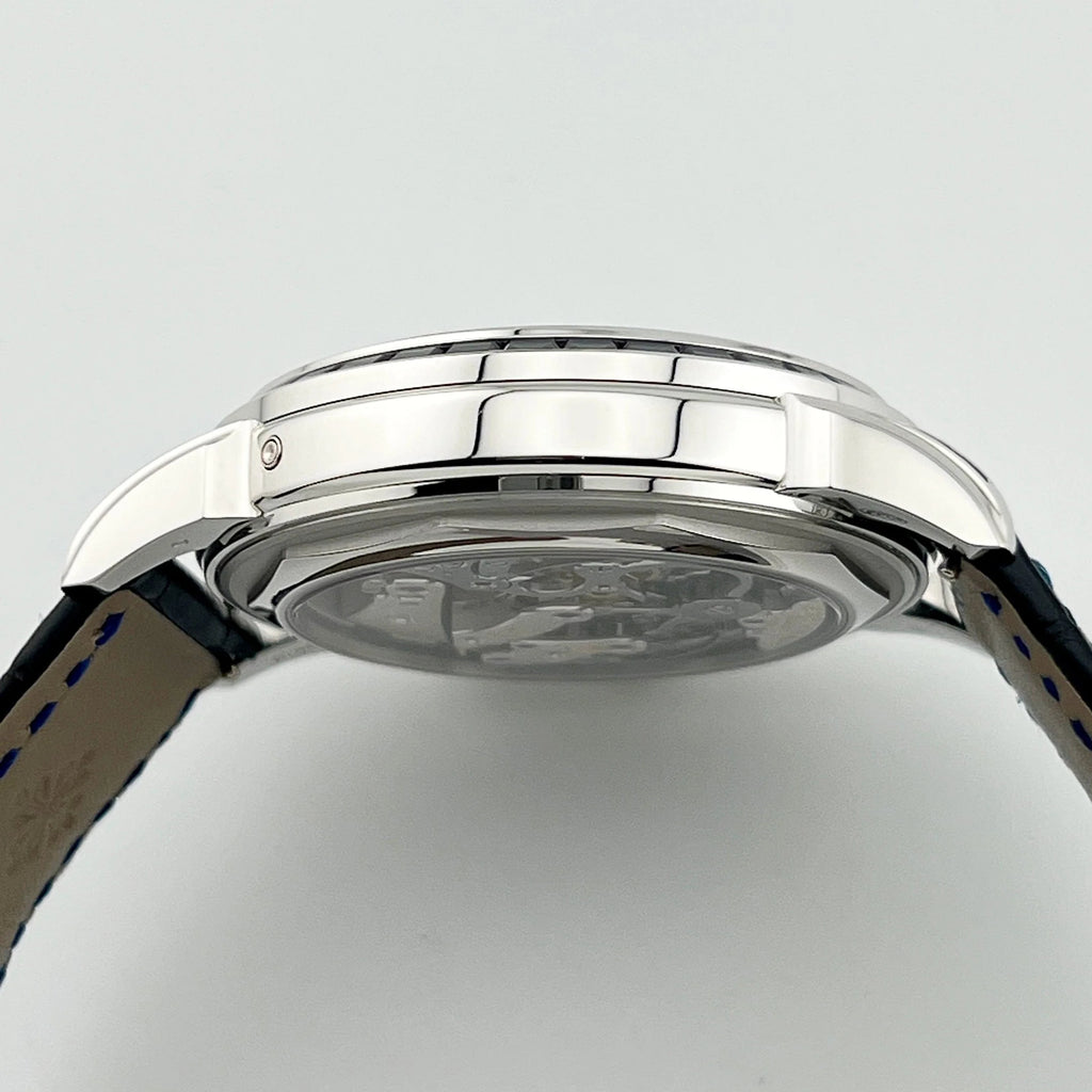 Luxury Swiss Style Watch | Automatic Chronograph | Blue Dial | Stainless Steel Case | Black Leather Strap