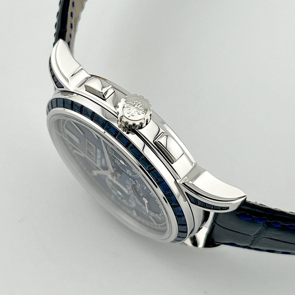 Luxury Swiss Style Watch | Automatic Chronograph | Blue Dial | Stainless Steel Case | Black Leather Strap