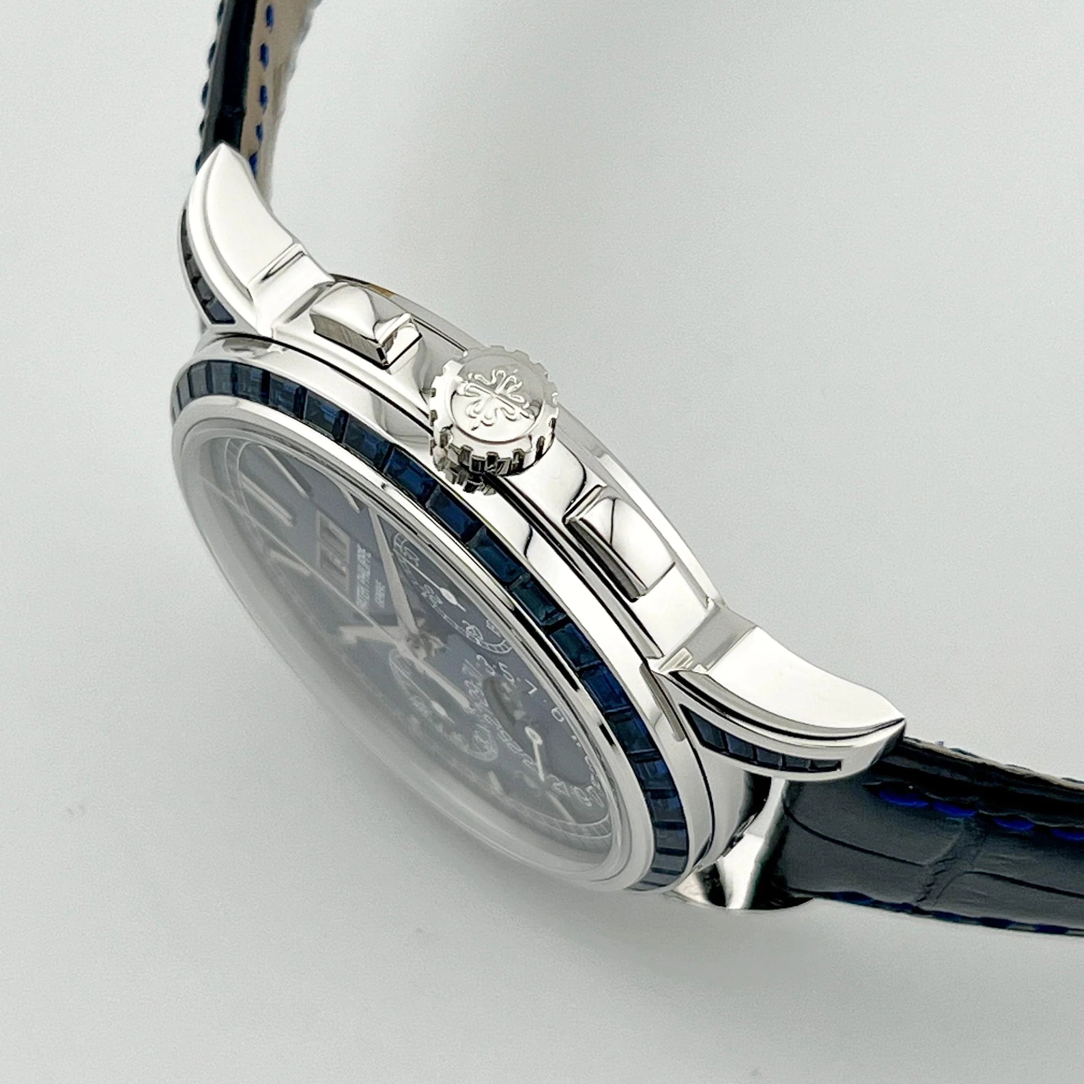 Luxury Swiss Style Watch | Automatic Chronograph | Blue Dial | Stainless Steel Case | Black Leather Strap