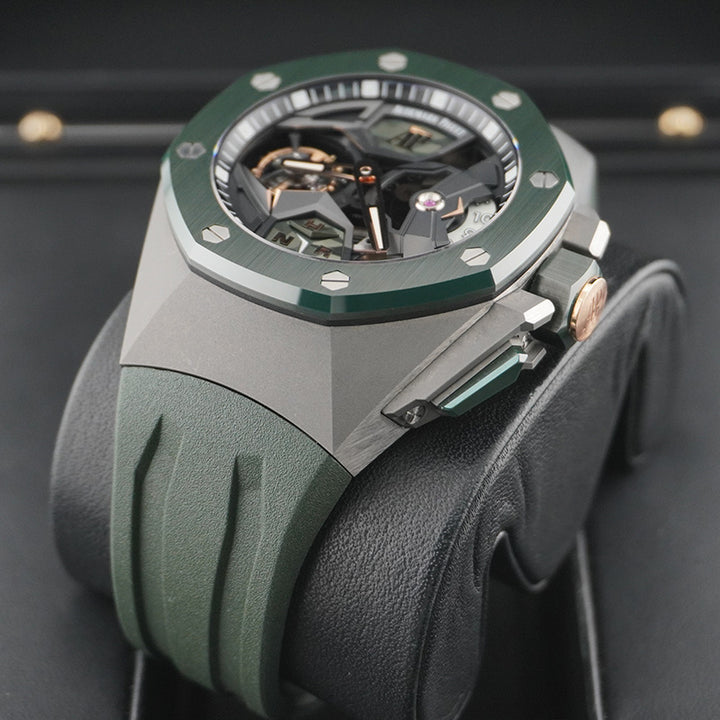 Luxury Swiss-Style Watch | Automatic Movement | Skeleton Dial with Green Accents | 904L Stainless Steel Case | Sport Rubber Strap