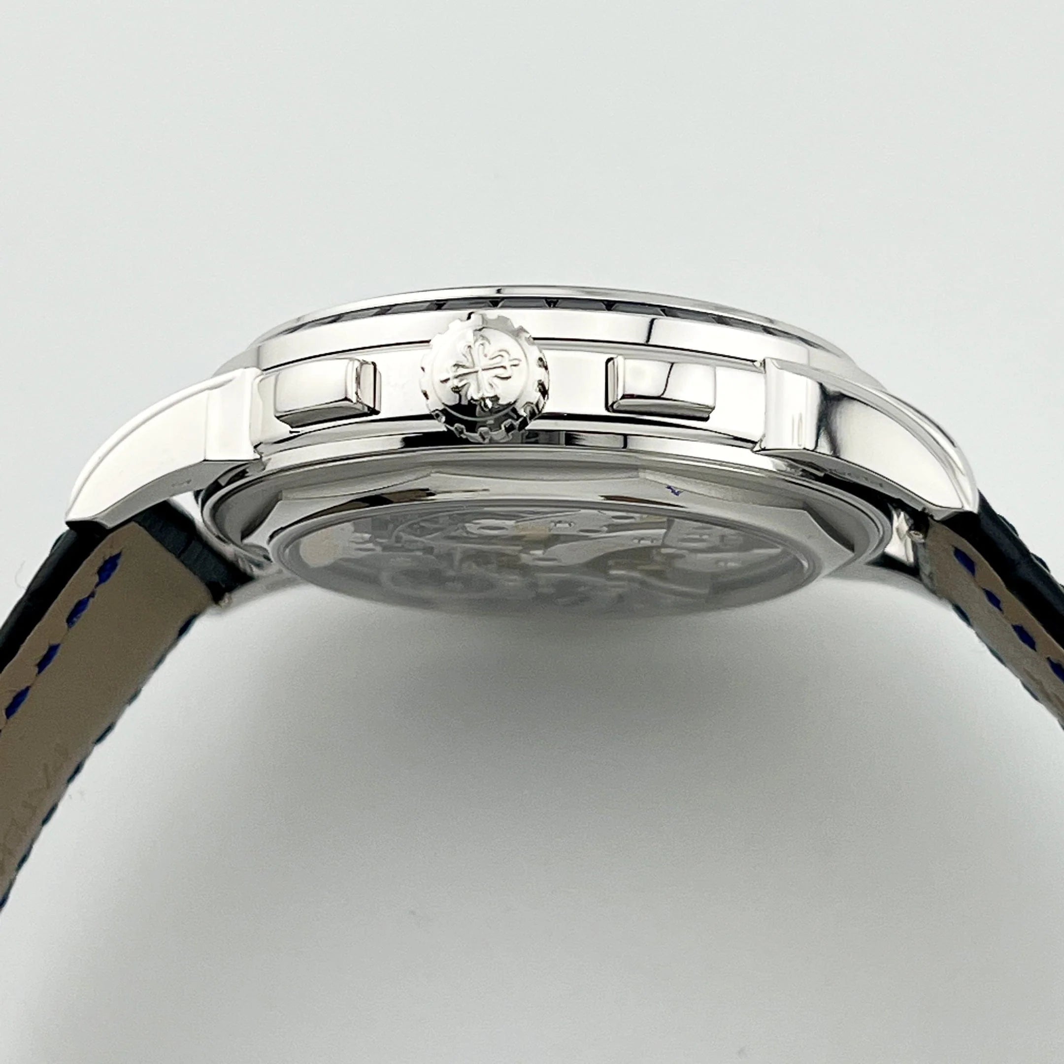 Luxury Swiss Style Watch | Automatic Chronograph | Blue Dial | Stainless Steel Case | Black Leather Strap