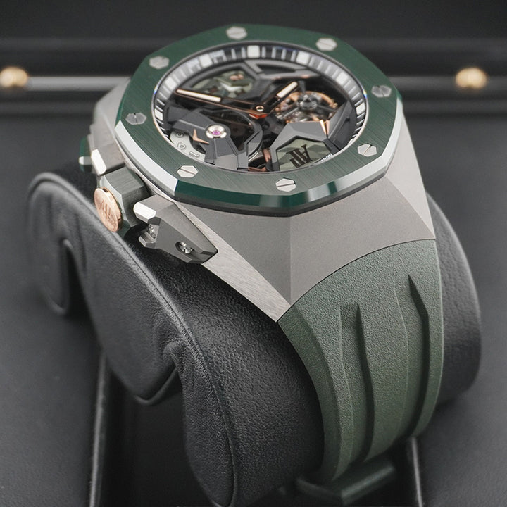 Luxury Swiss-Style Watch | Automatic Movement | Skeleton Dial with Green Accents | 904L Stainless Steel Case | Sport Rubber Strap