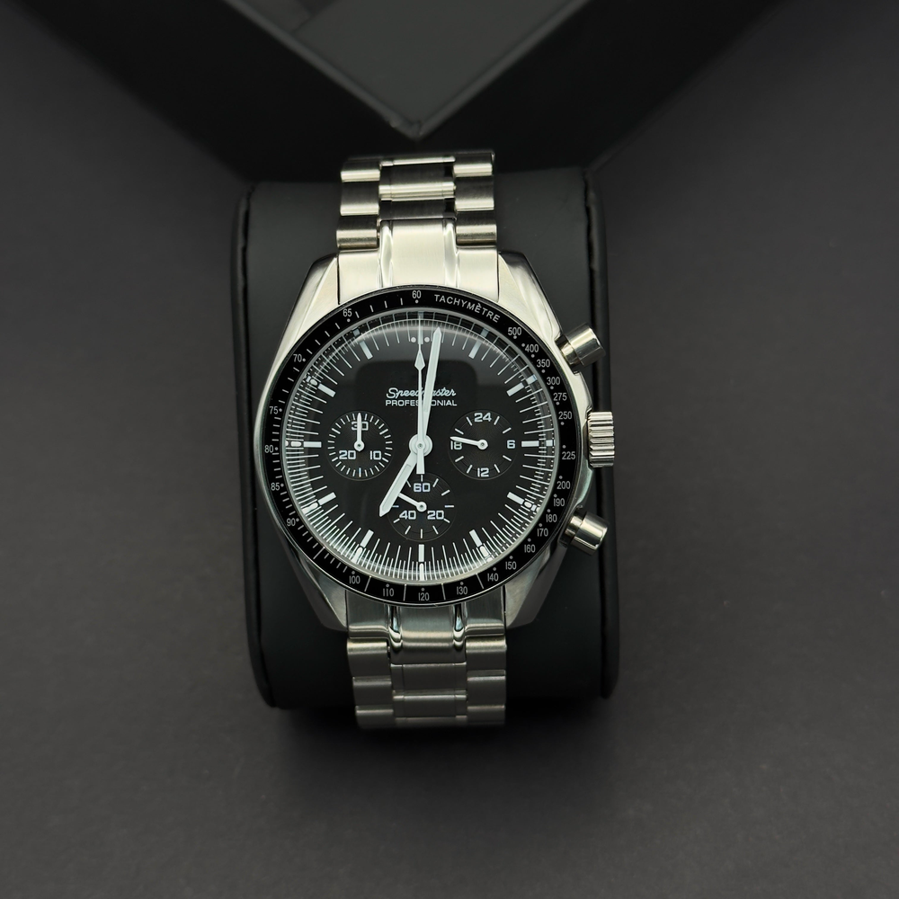 Luxury Swiss-Style Watch | Automatic Movement | Black Dial | Stainless Steel Case | Metal Bracelet