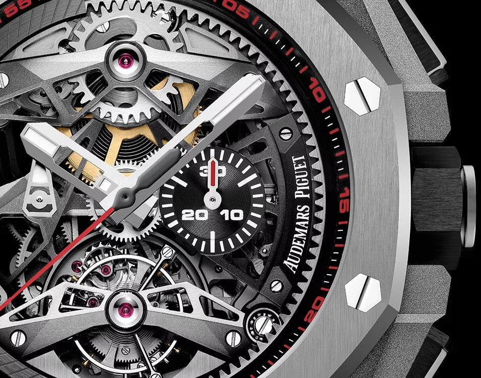 Luxury Swiss-Style Watch | Automatic Chronograph | Skeleton Dial with Red Accents | 904L Stainless Steel Case | Sport Rubber Strap