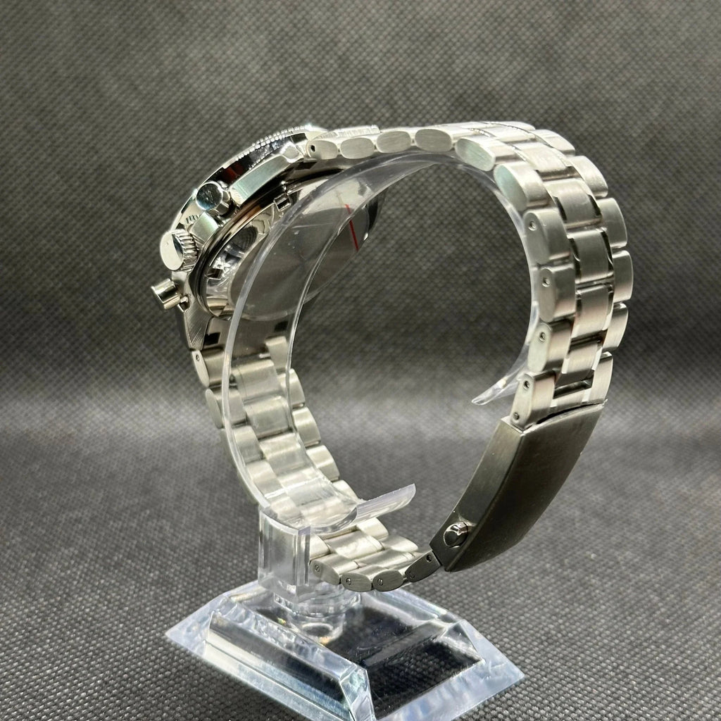 Luxury Swiss-Style Watch | Automatic Movement | Black Dial with Tachymeter Bezel | Stainless Steel Case | Metal Bracelet