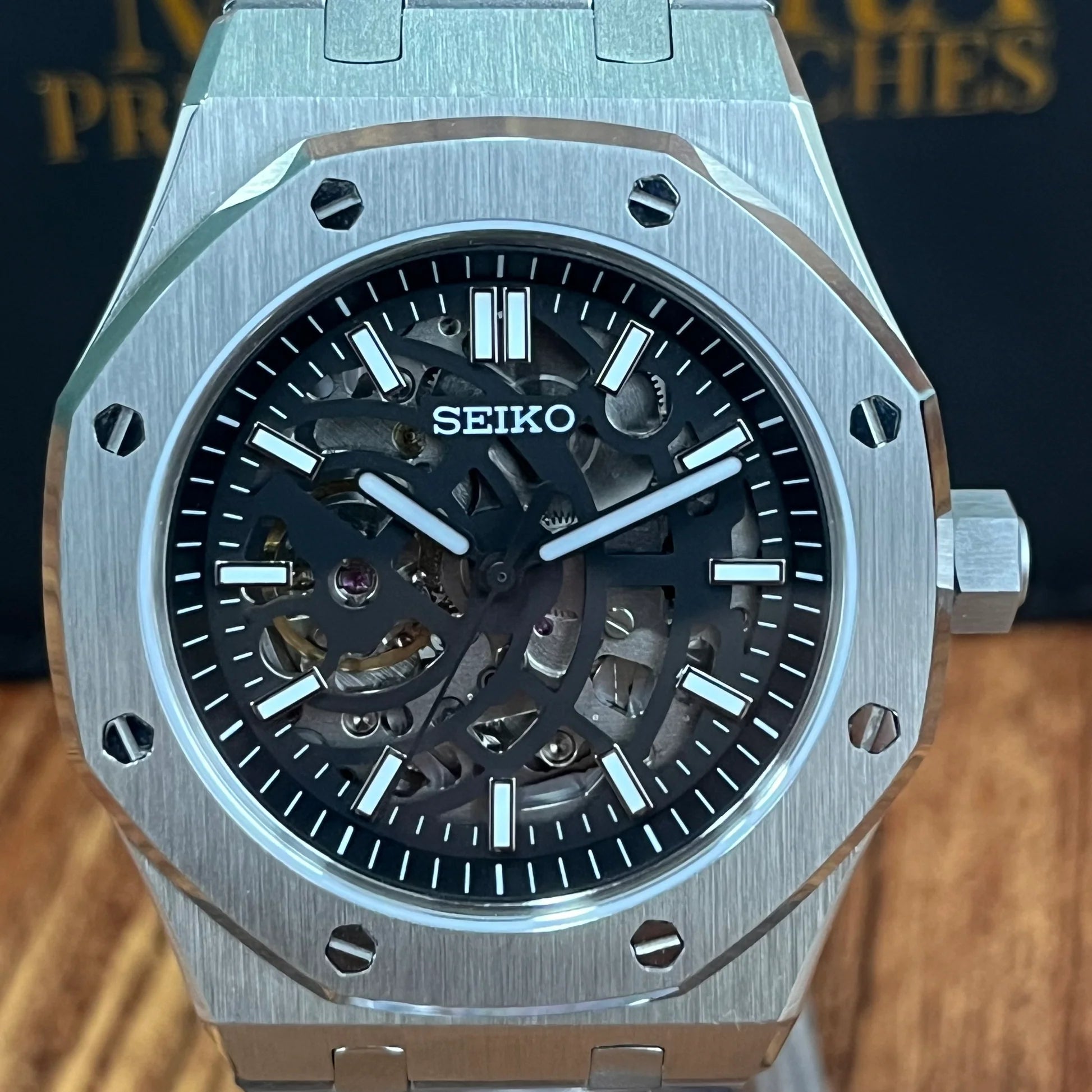 Luxury Japanese Watch | Automatic Skeleton Movement | Black Dial with Exposed Mechanics | Stainless Steel Case & Bracelet