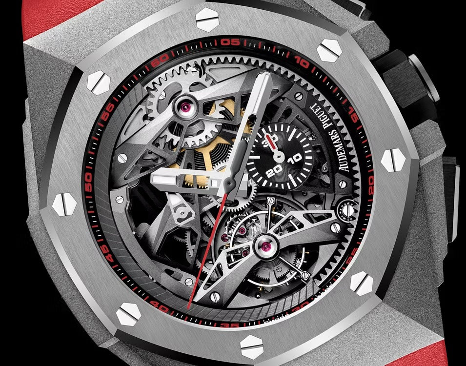 Luxury Swiss-Style Watch | Automatic Chronograph | Skeleton Dial with Red Accents | 904L Stainless Steel Case | Sport Rubber Strap