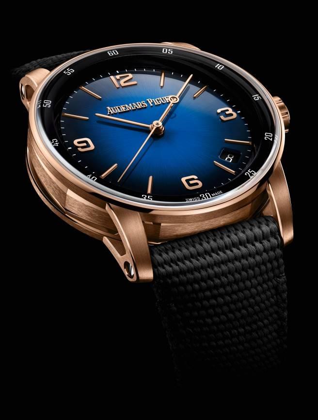 Luxury Swiss-Style Watch | Automatic Movement | Blue Sunburst Dial with Rose-Tone Hour Markers | 904L Stainless Steel Case | Fabric Strap