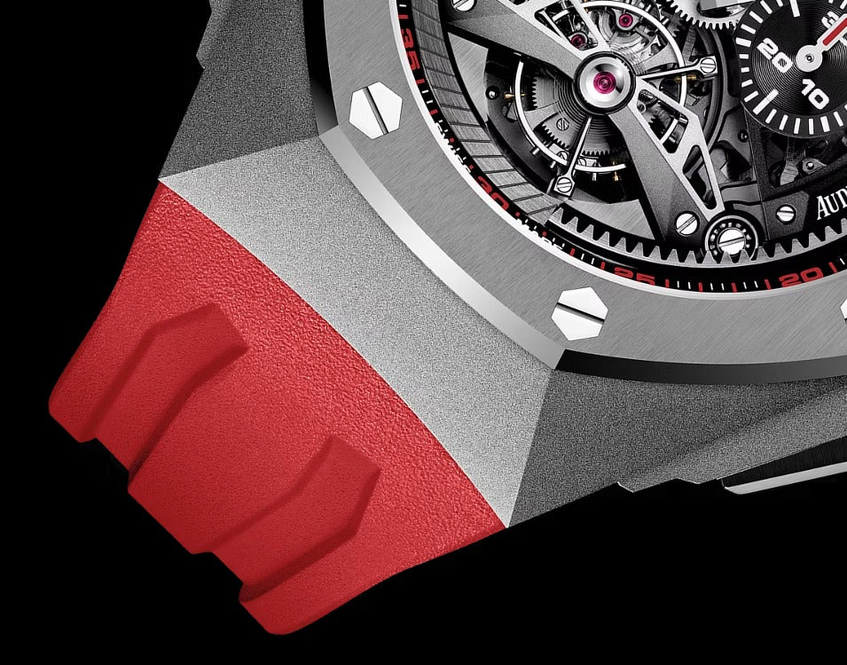 Luxury Swiss-Style Watch | Automatic Chronograph | Skeleton Dial with Red Accents | 904L Stainless Steel Case | Sport Rubber Strap